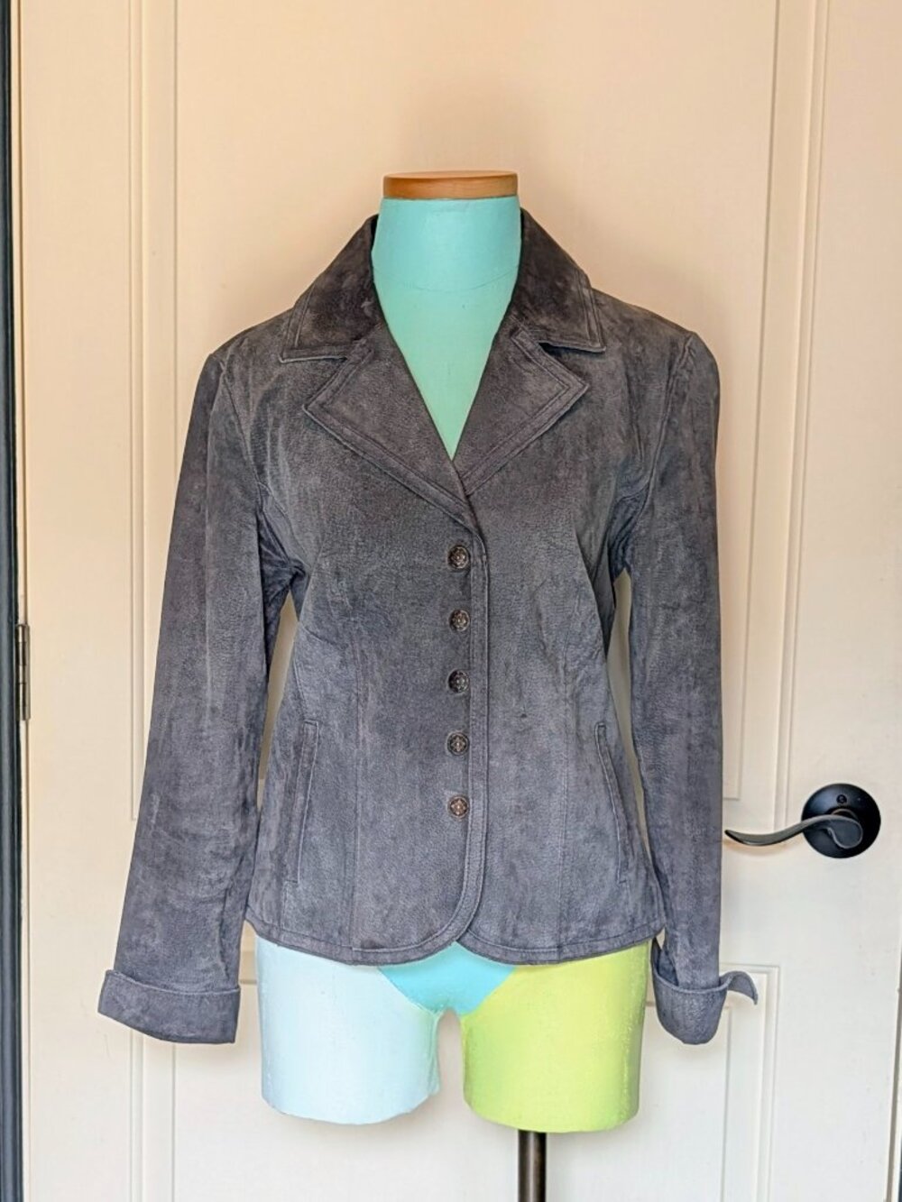 L A L (Live A Little) 100% Suede Leather Gray Jacket/Blazer - Size M - Vintage